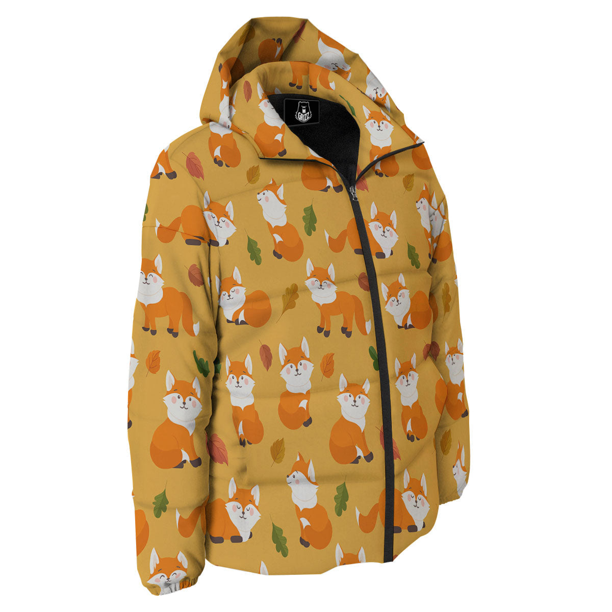 Fox Orange Print Pattern Down Jacket-grizzshop