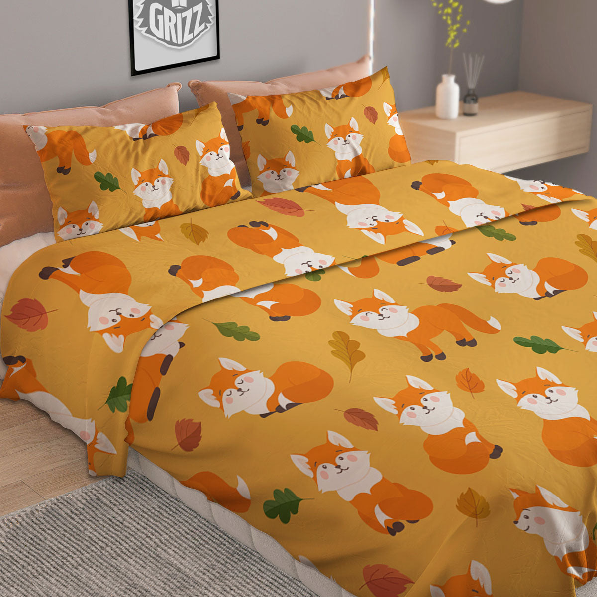 Fox Orange Print Pattern Duvet Cover Bedding Set