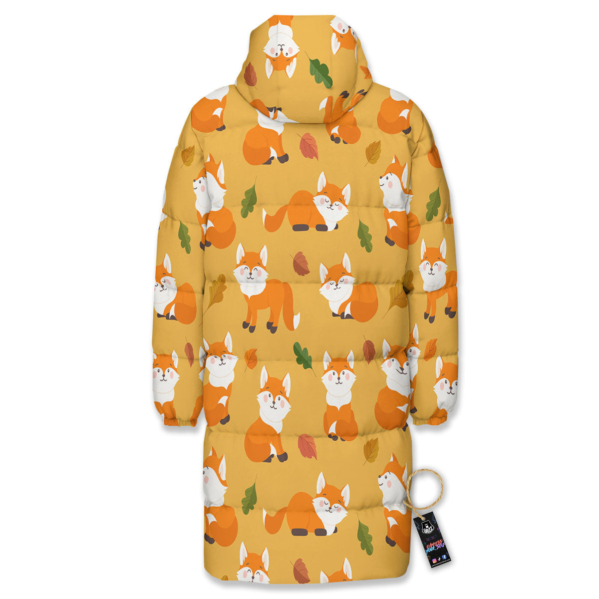 Fox Orange Print Pattern Long Down Jacket-grizzshop