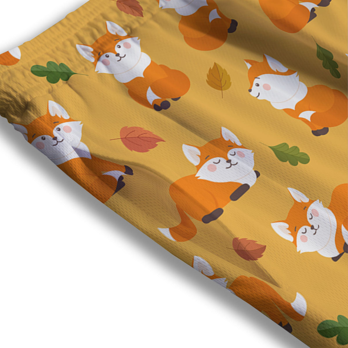 Fox Orange Print Pattern Mesh Shorts