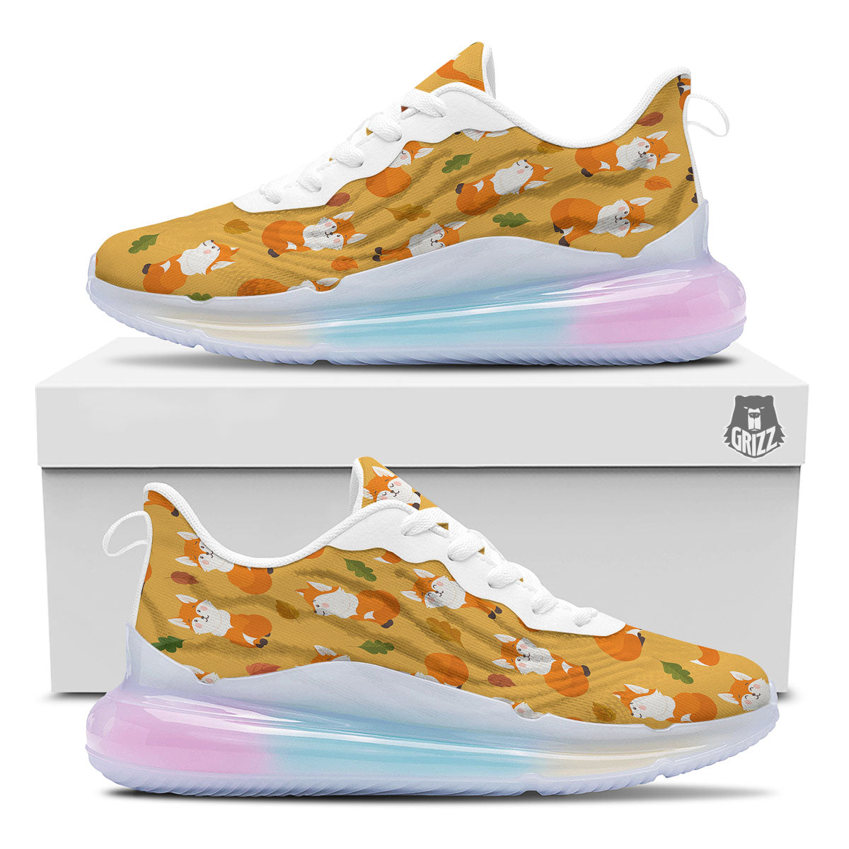 Fox Orange Print Pattern Running Sneakers-grizzshop