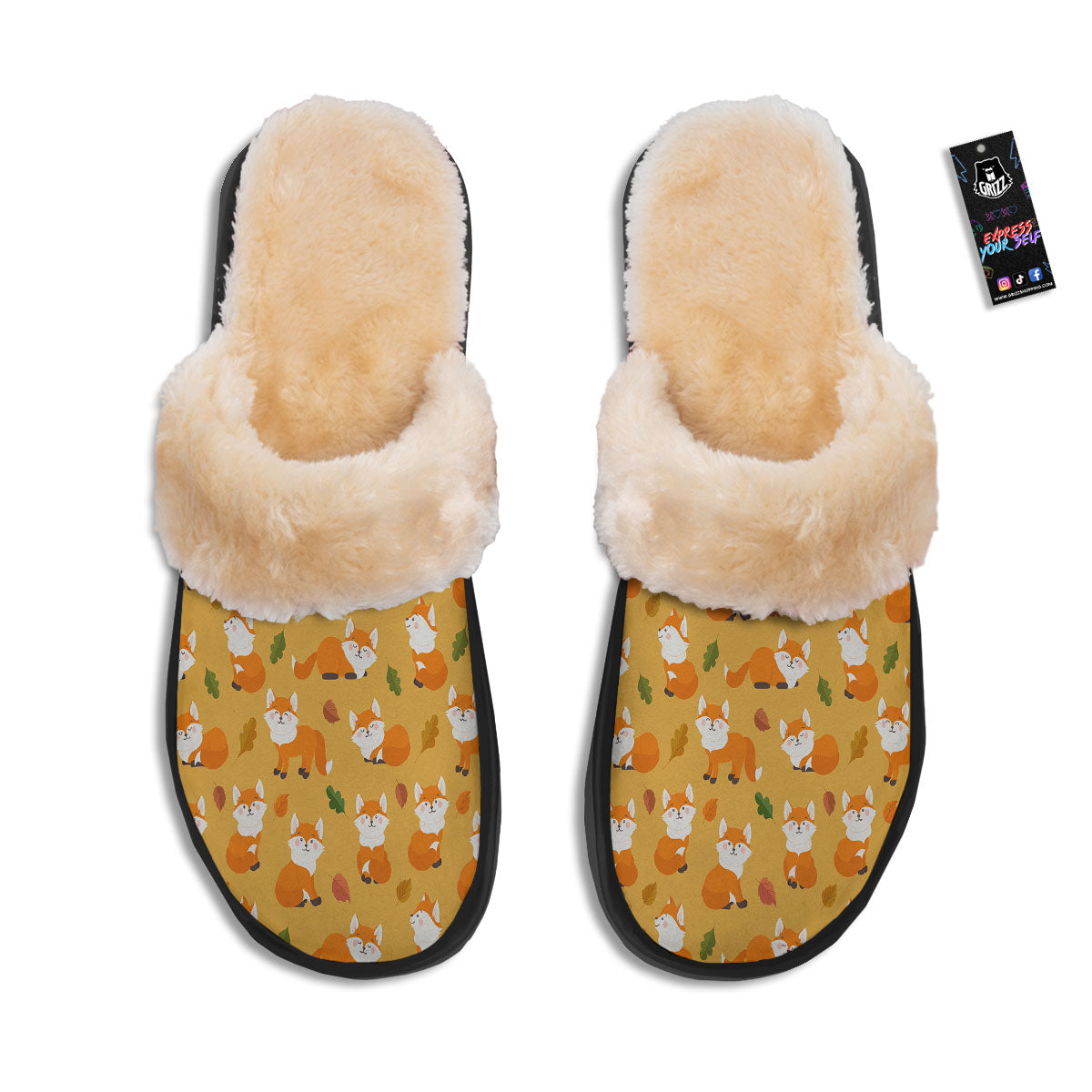 Fox Orange Print Pattern Slippers-grizzshop