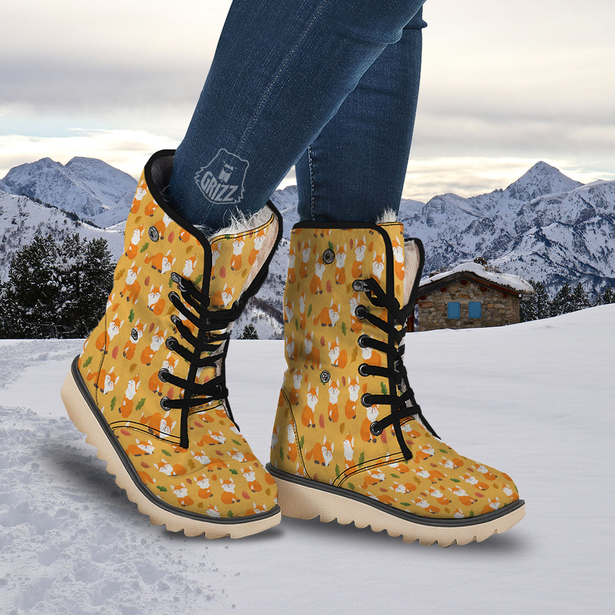 Fox Orange Print Pattern Snow Boots-grizzshop