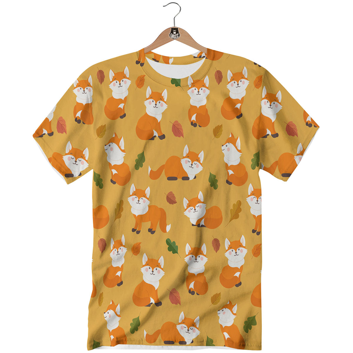Fox Orange Print Pattern T-Shirt-grizzshop