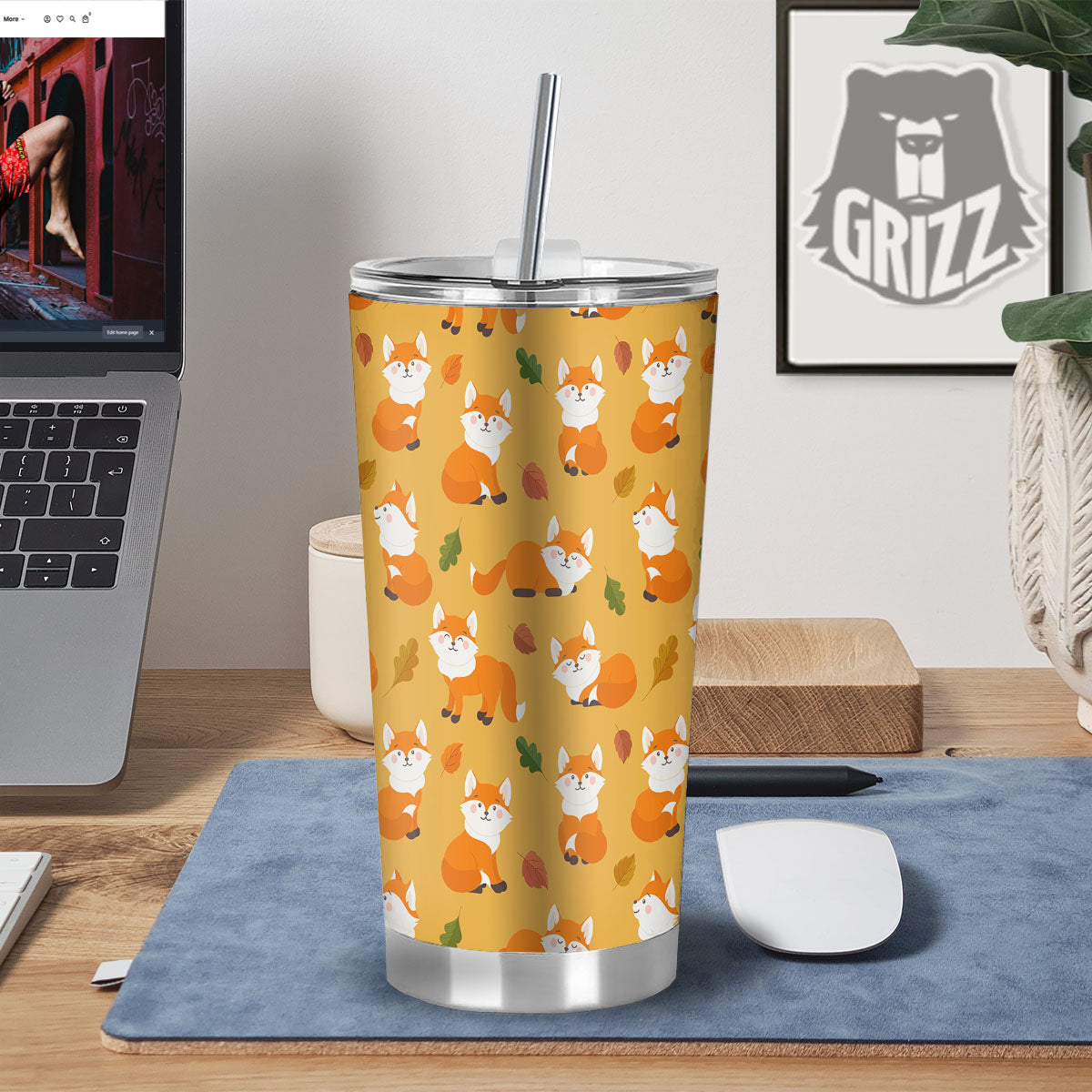 Fox Orange Print Pattern Tumbler-grizzshop
