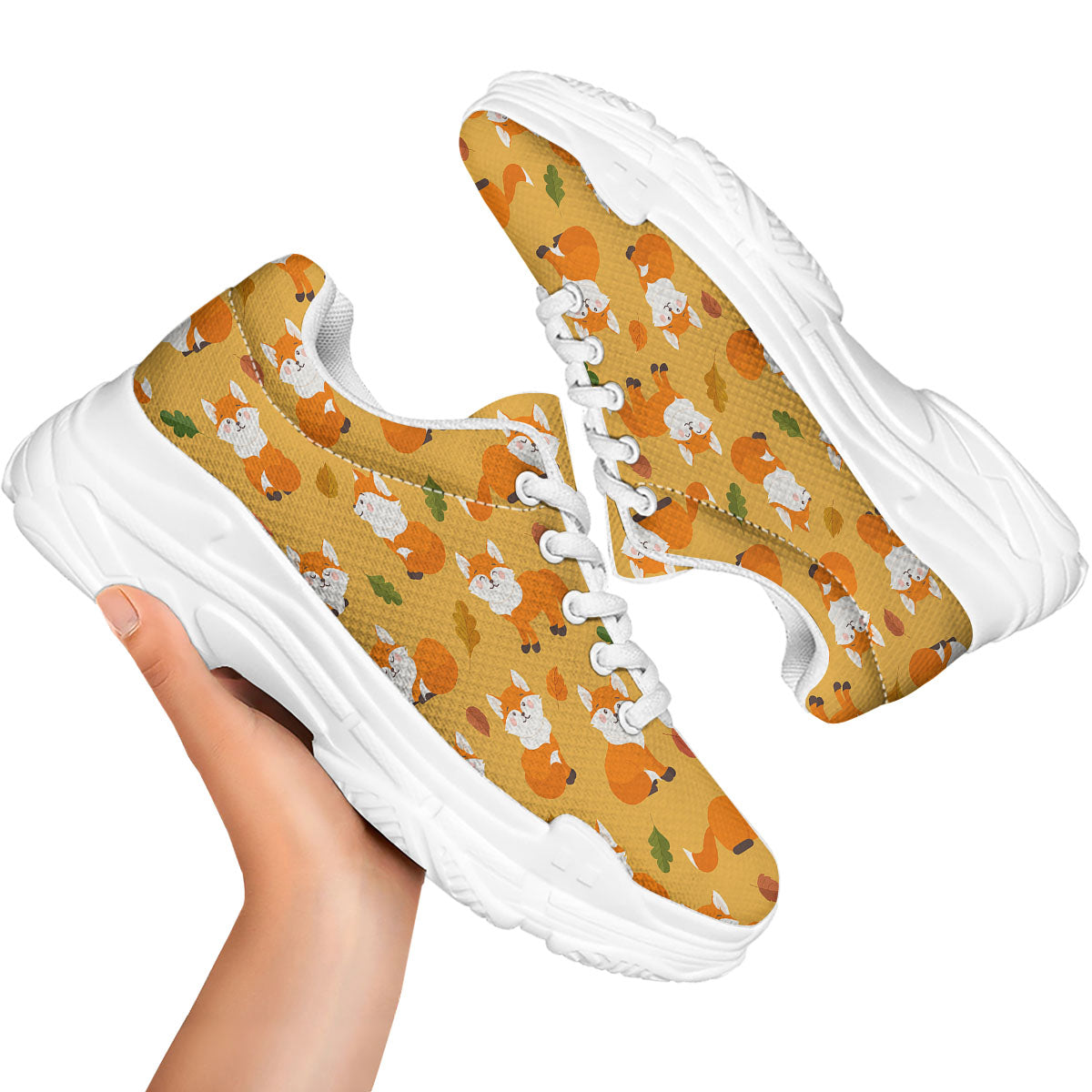 Fox Orange Print Pattern White Chunky Shoes-grizzshop