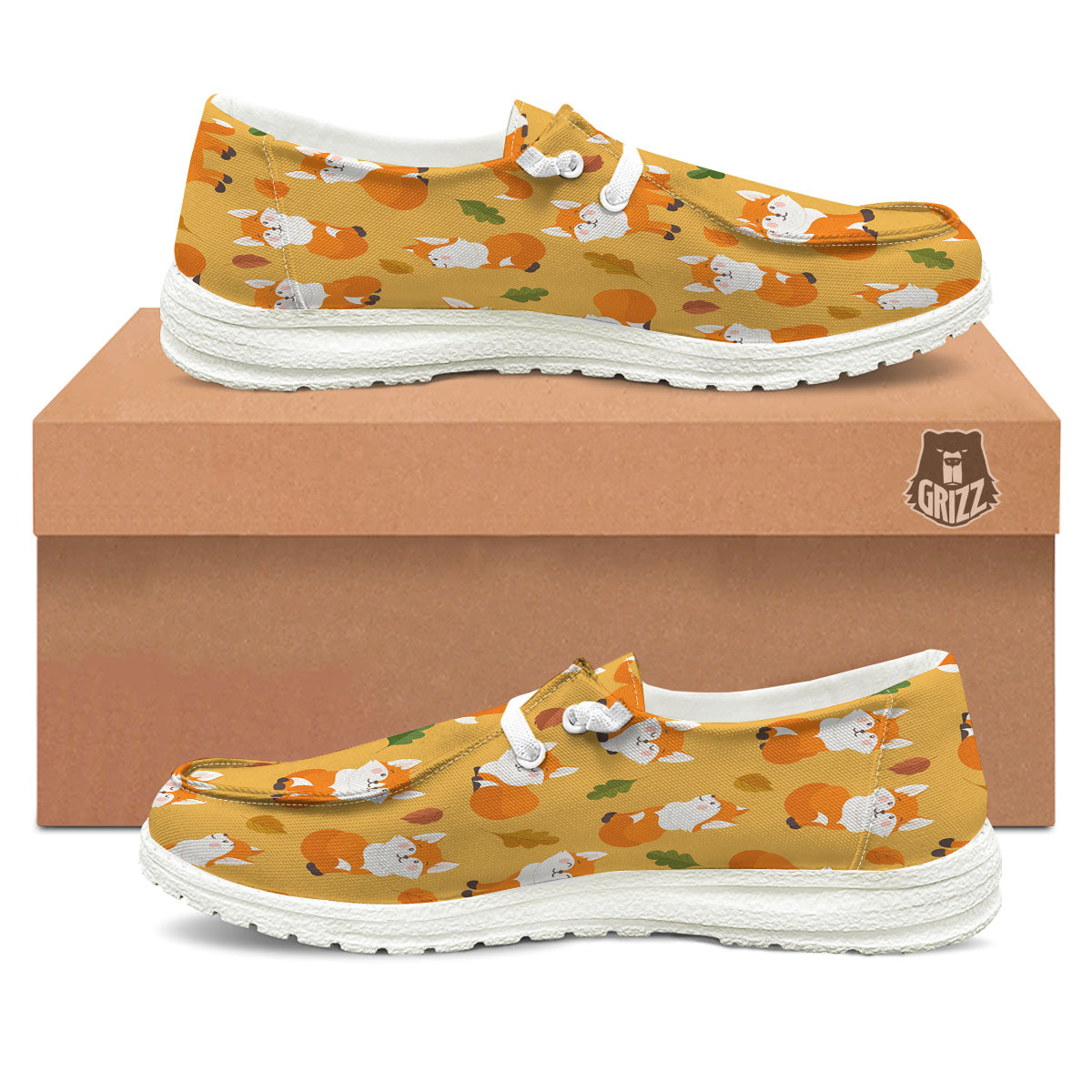 Fox Orange Print Pattern White Loafers-grizzshop