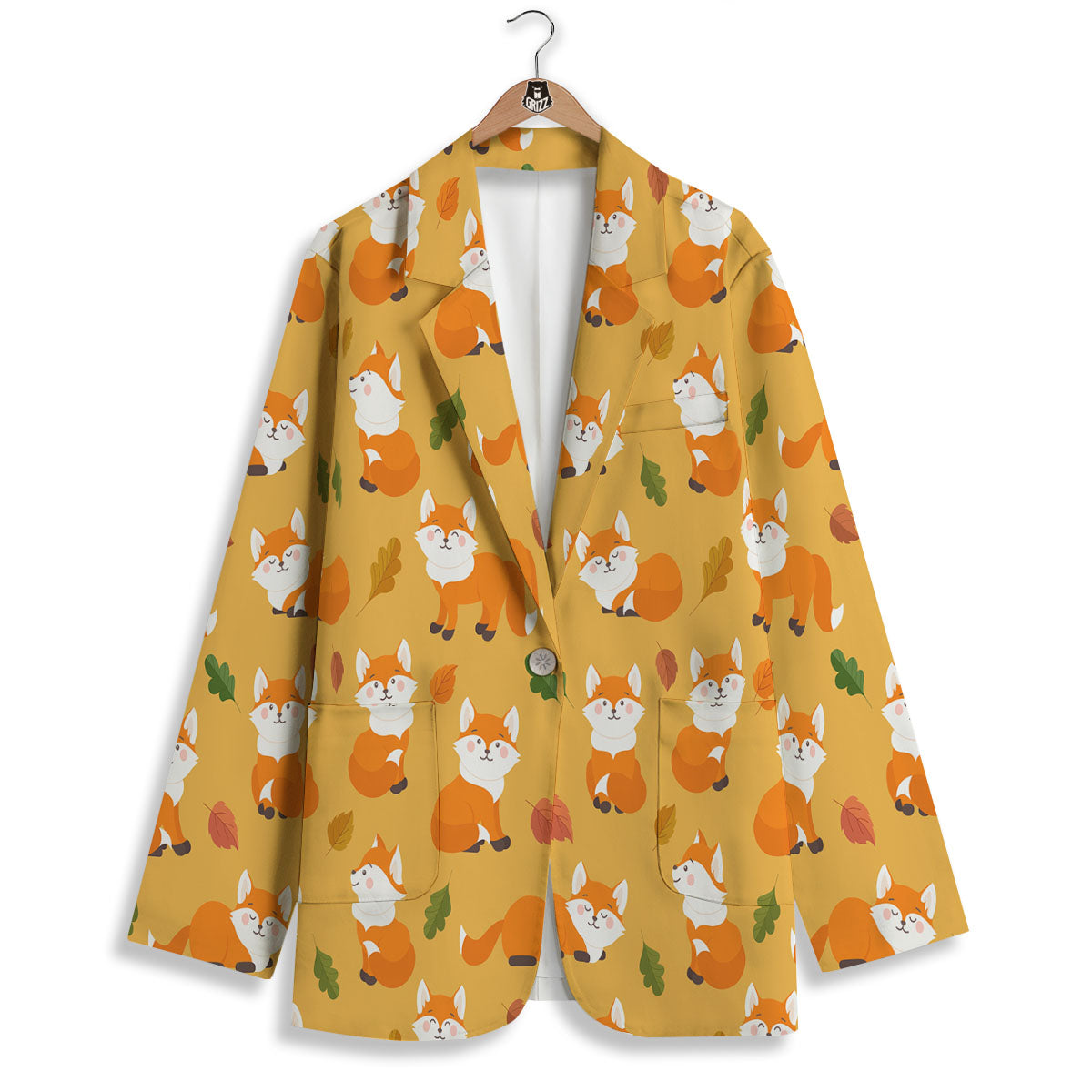 Fox Orange Print Pattern Women's Blazer-grizzshop