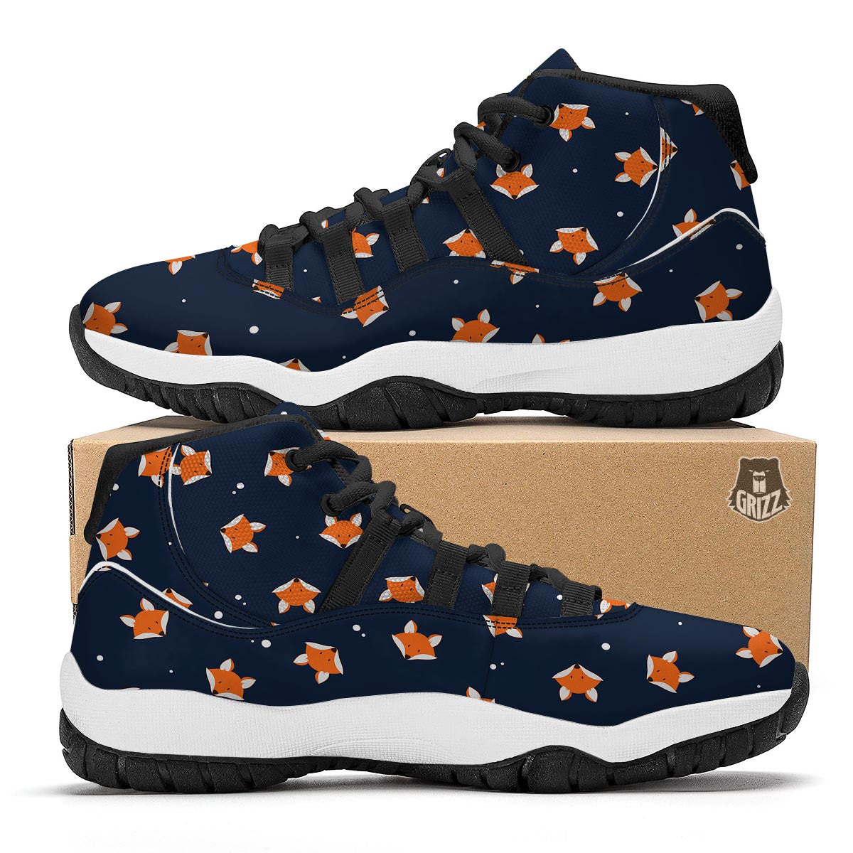 Fox Pattern Print Black Bball Shoes-grizzshop
