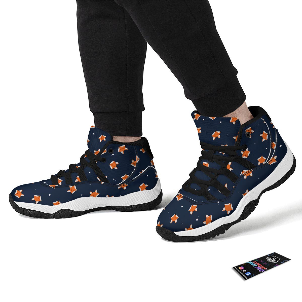 Fox Pattern Print Black Bball Shoes-grizzshop