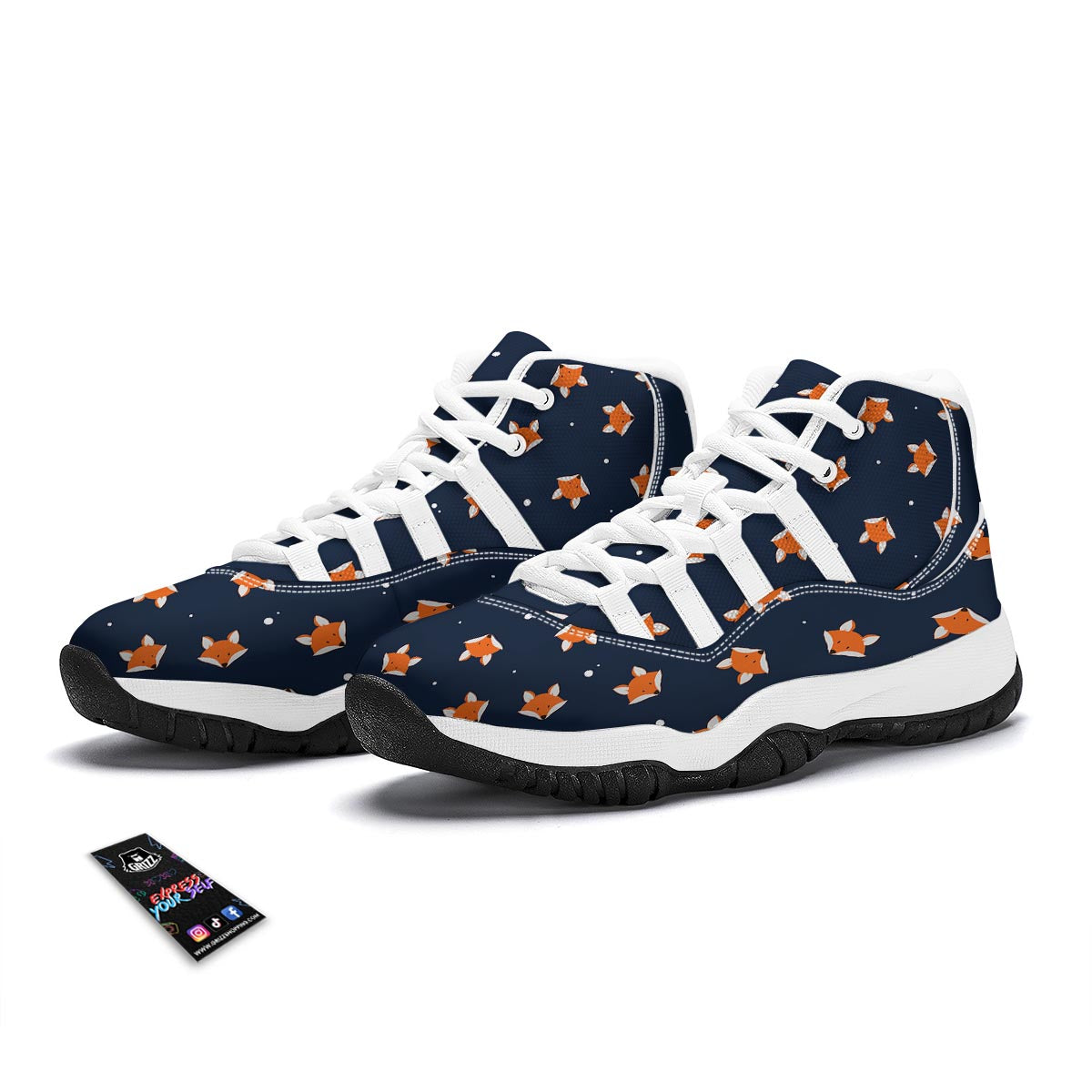 Fox Pattern Print White Bball Shoes-grizzshop