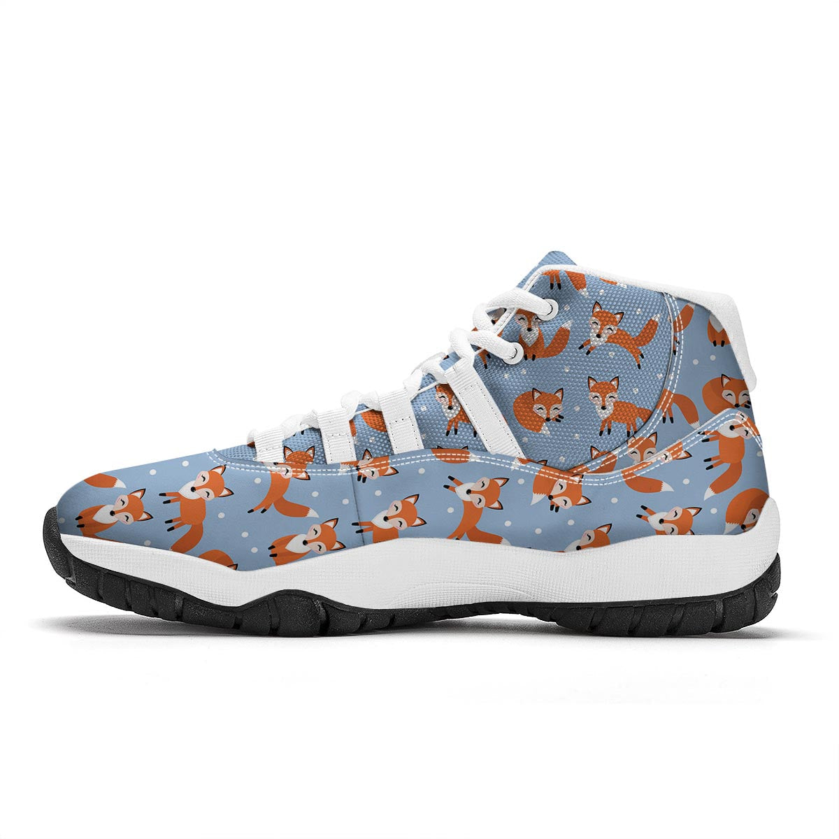 Fox Snow Pattern Print White Bball Shoes-grizzshop