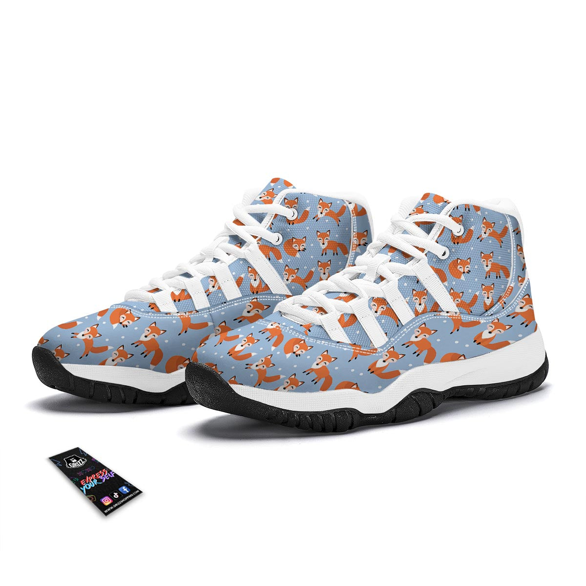 Fox Snow Pattern Print White Bball Shoes-grizzshop