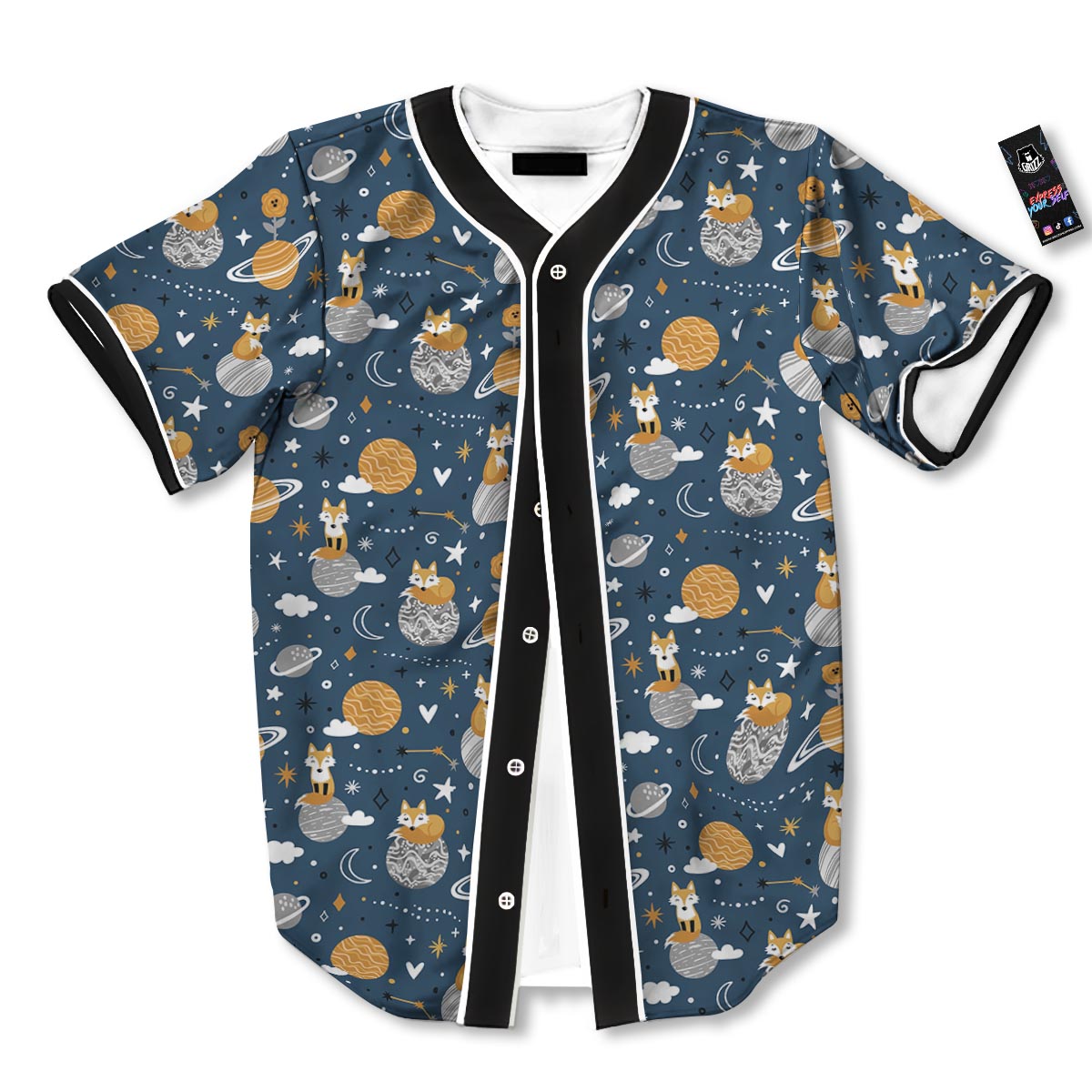 Fox Space Print Pattern Baseball Jersey-grizzshop