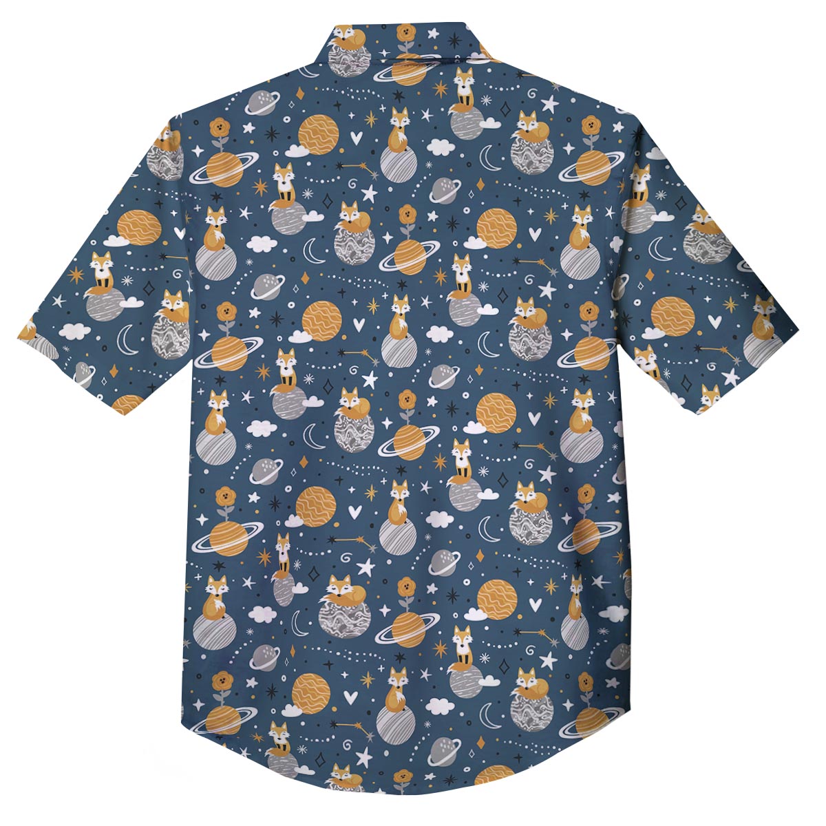 Fox Space Print Pattern Button Up Shirt-grizzshop