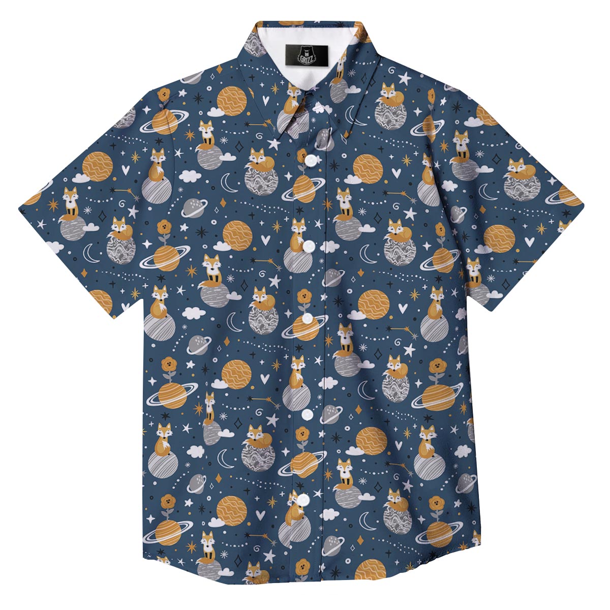 Fox Space Print Pattern Button Up Shirt-grizzshop