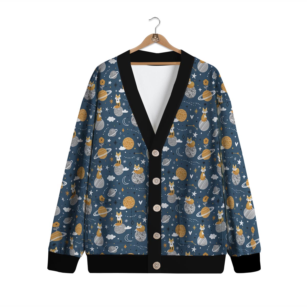 Fox Space Print Pattern Cardigan-grizzshop