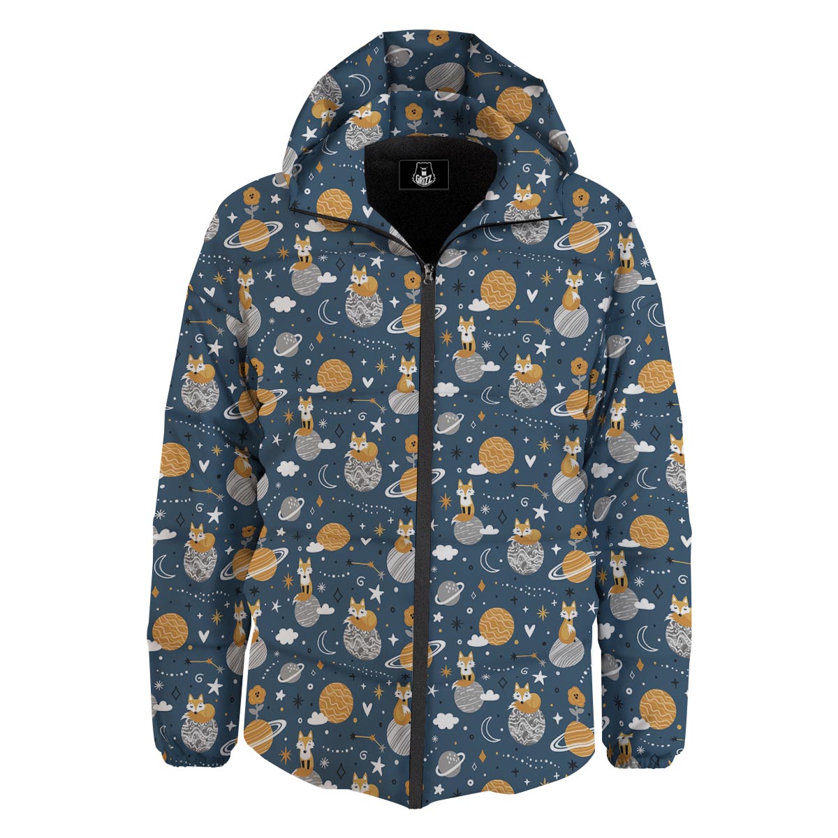 Fox Space Print Pattern Down Jacket-grizzshop
