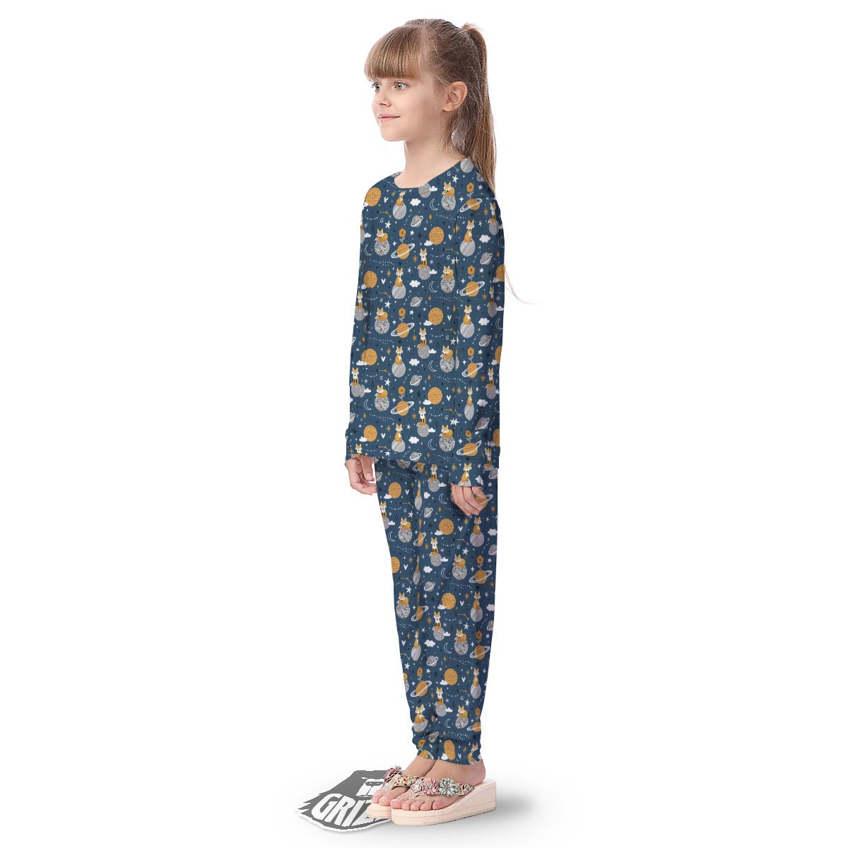 Fox Space Print Pattern Kid's Pajamas-grizzshop