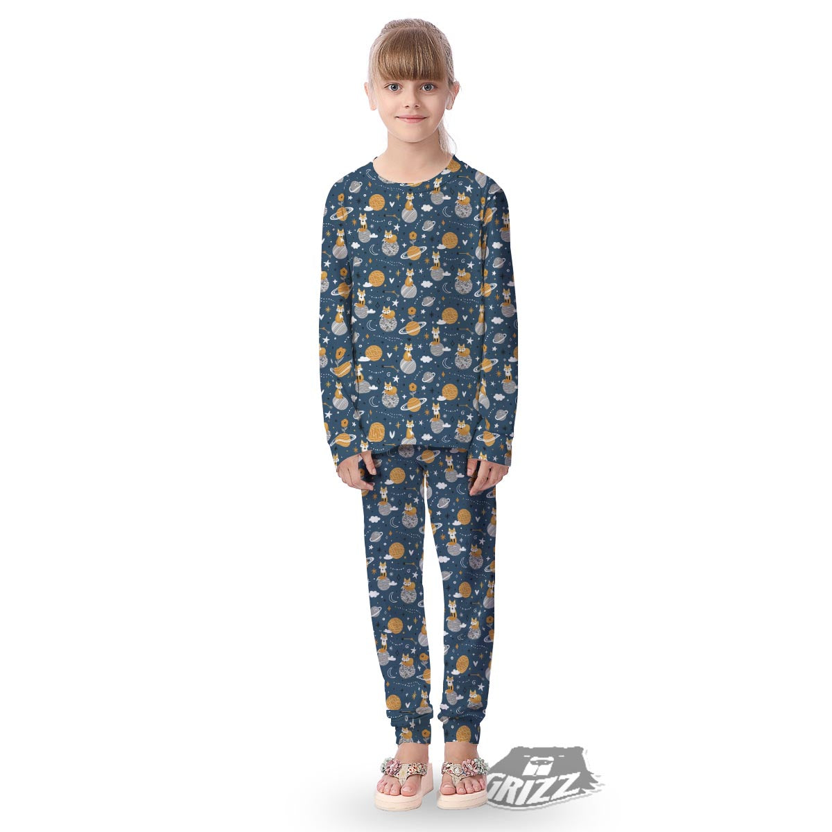 Fox Space Print Pattern Kid's Pajamas-grizzshop
