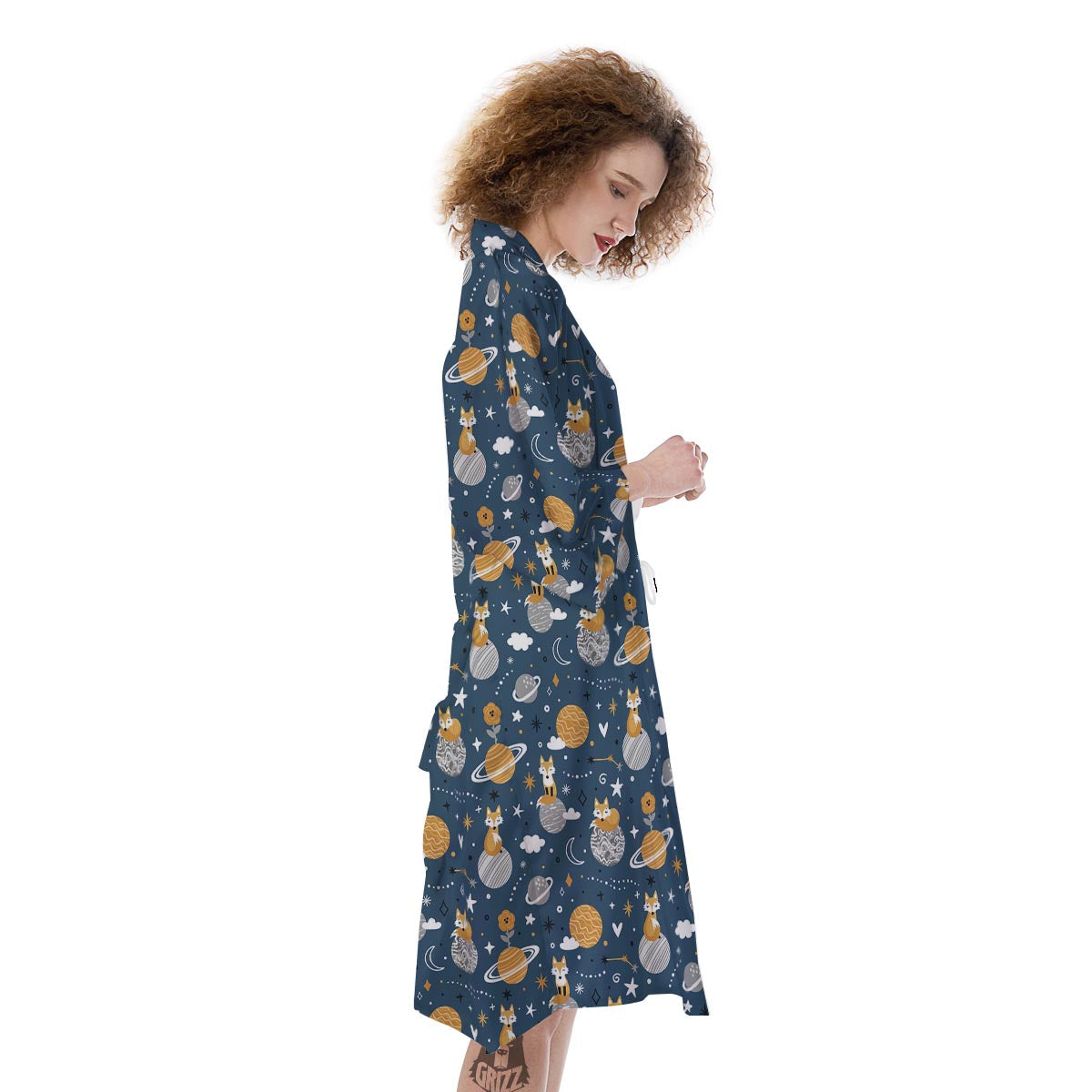 Fox Space Print Pattern Kimono-grizzshop