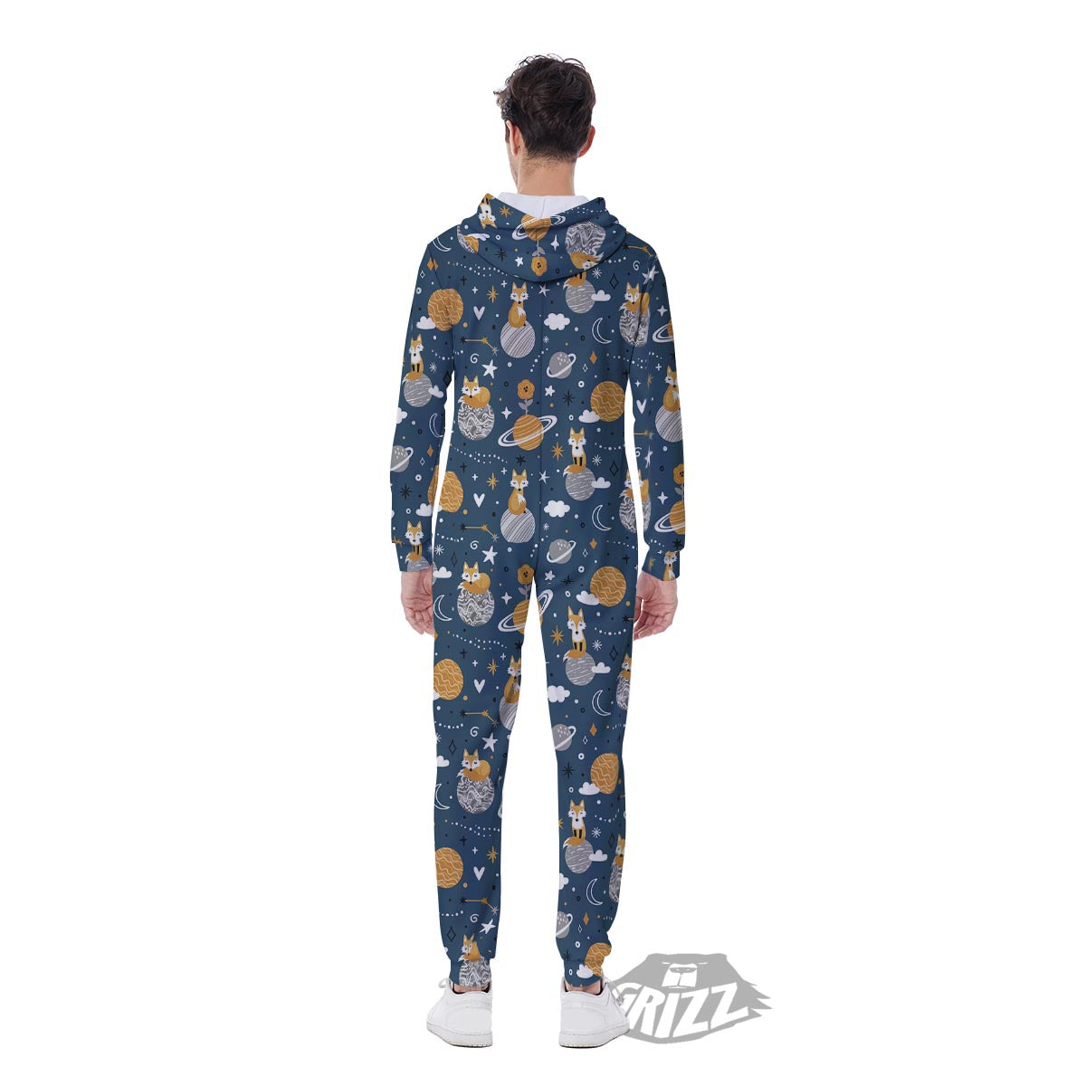 Fox Space Print Pattern Men's Jumpsuit-grizzshop