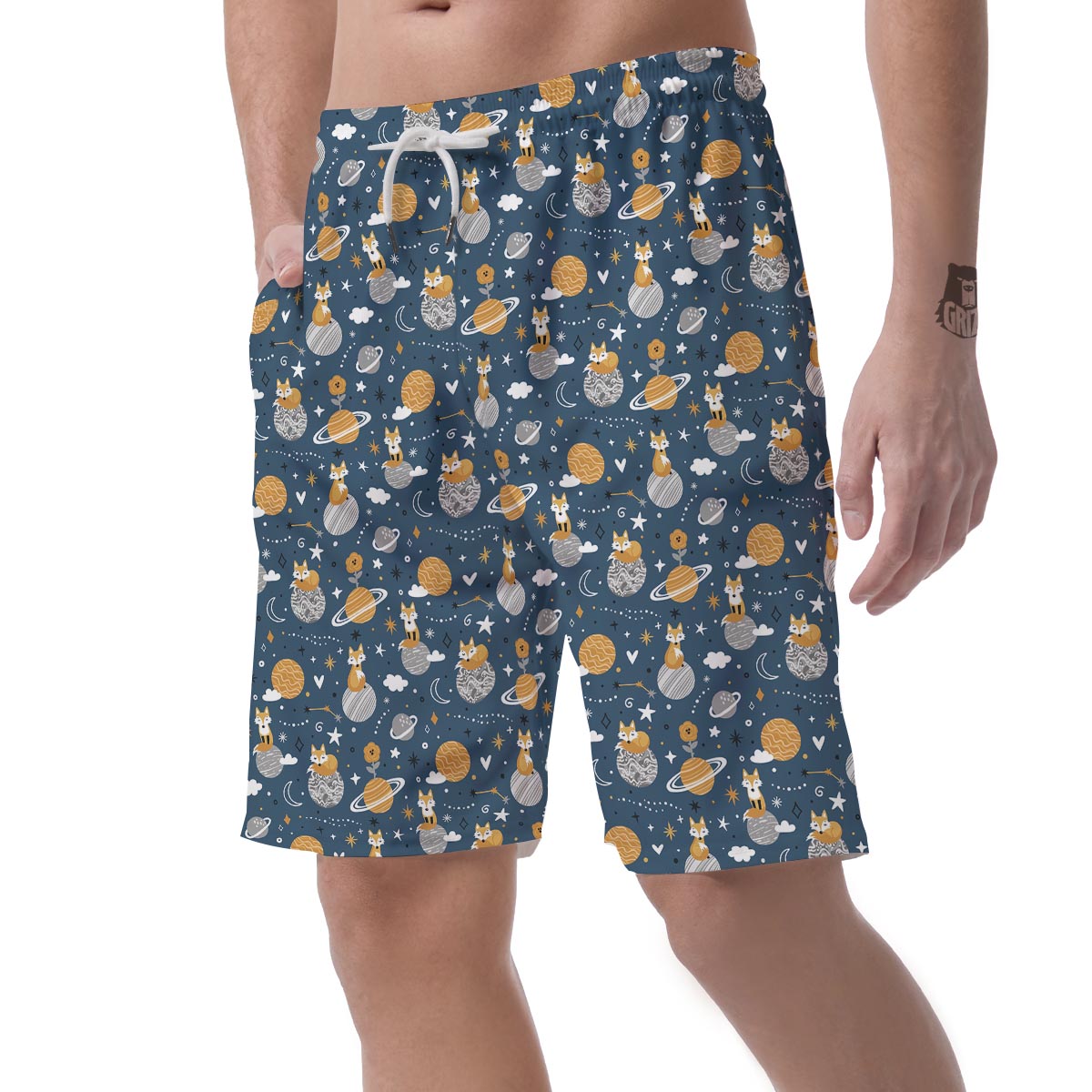Fox Space Print Pattern Men's Shorts-grizzshop
