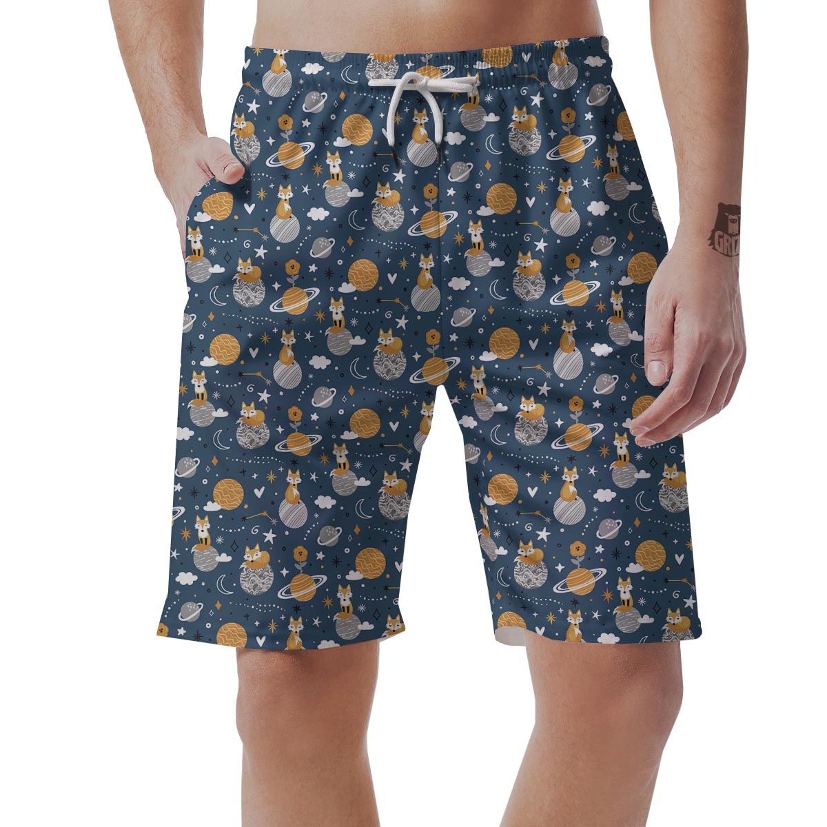 Fox Space Print Pattern Men's Shorts-grizzshop
