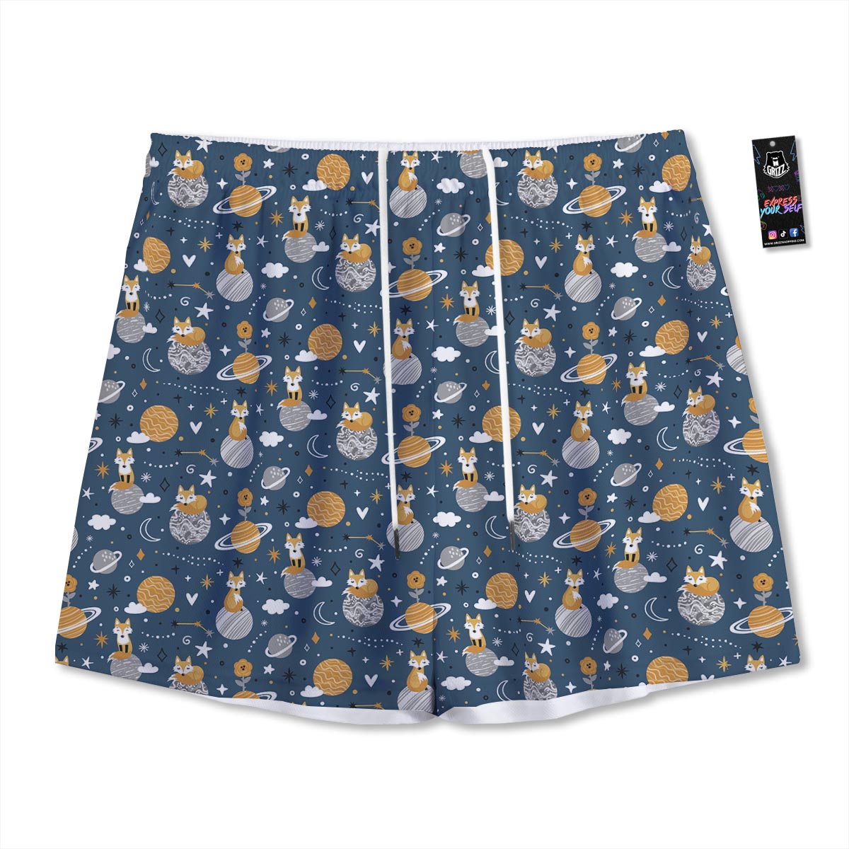 Fox Space Print Pattern Mesh Shorts