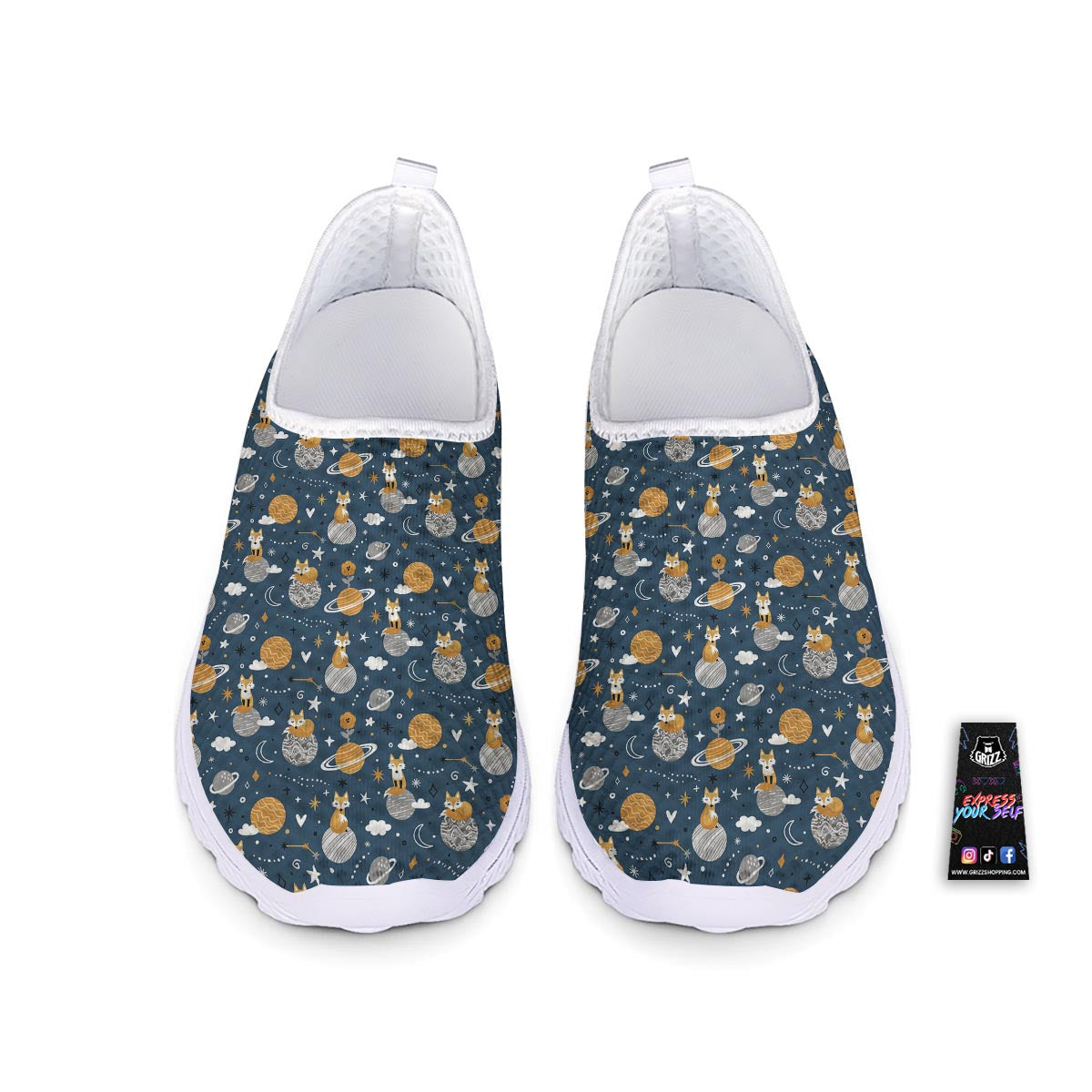 Fox Space Print Pattern Nurse Shoes-grizzshop