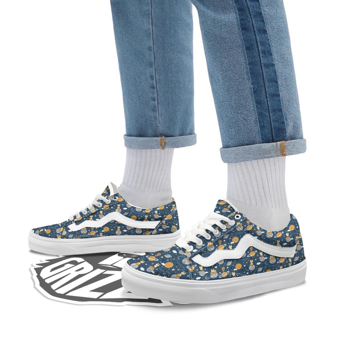 Fox Space Print Pattern Skate Shoes-grizzshop