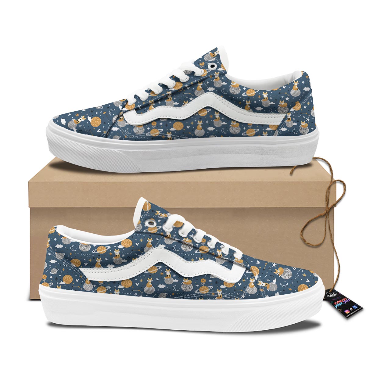 Fox Space Print Pattern Skate Shoes-grizzshop