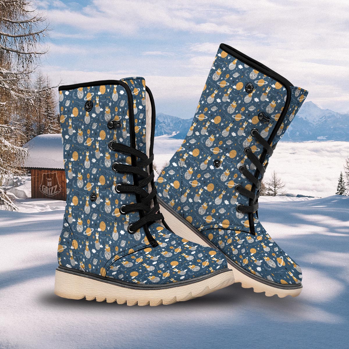 Fox Space Print Pattern Snow Boots-grizzshop