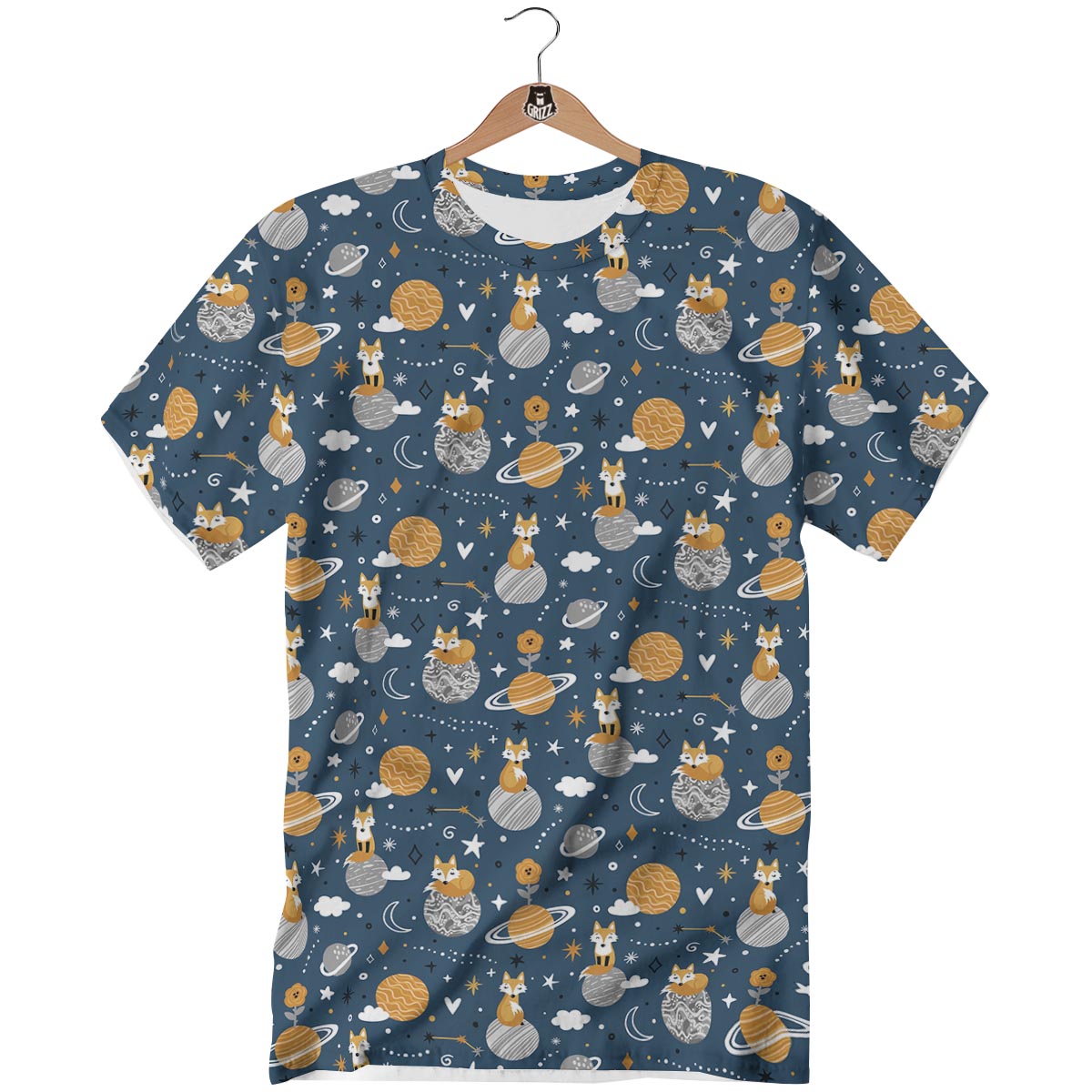 Fox Space Print Pattern T-Shirt-grizzshop