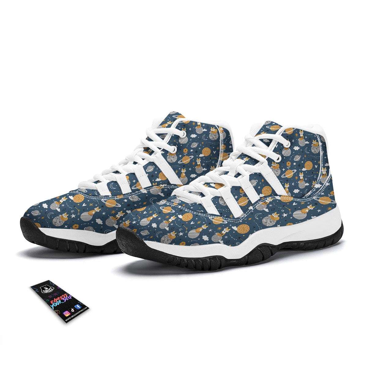 Fox Space Print Pattern White Bball Shoes-grizzshop