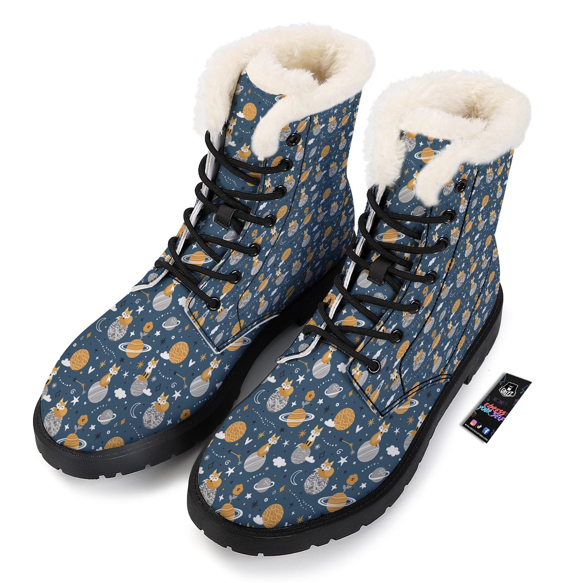 Fox Space Print Pattern Winter Boots-grizzshop