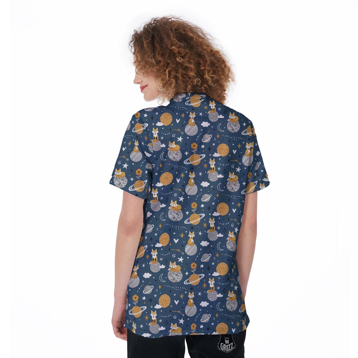 Fox Space Print Pattern Women's Golf Shirts-grizzshop
