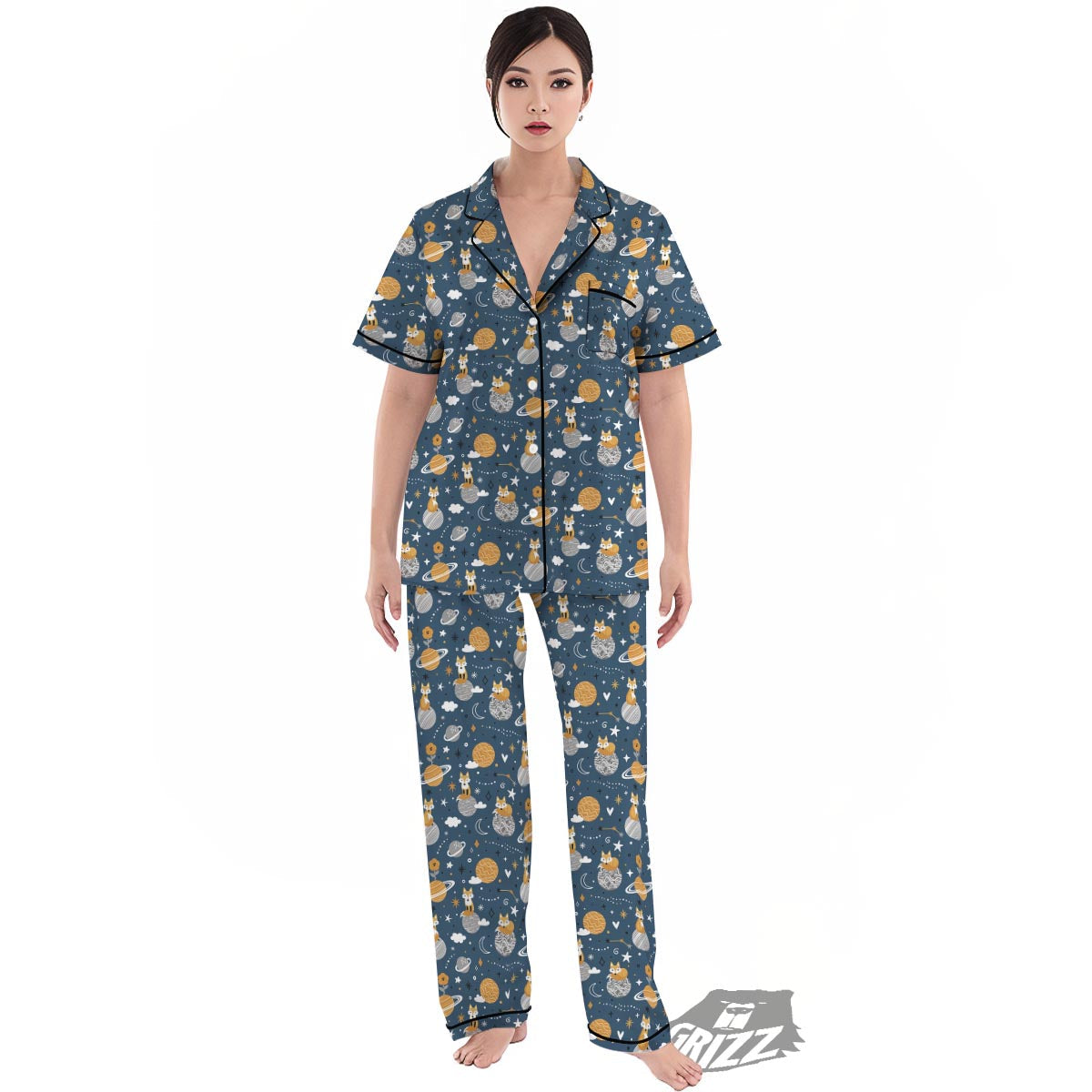 Fox Space Print Pattern Women's Pajamas Set-grizzshop