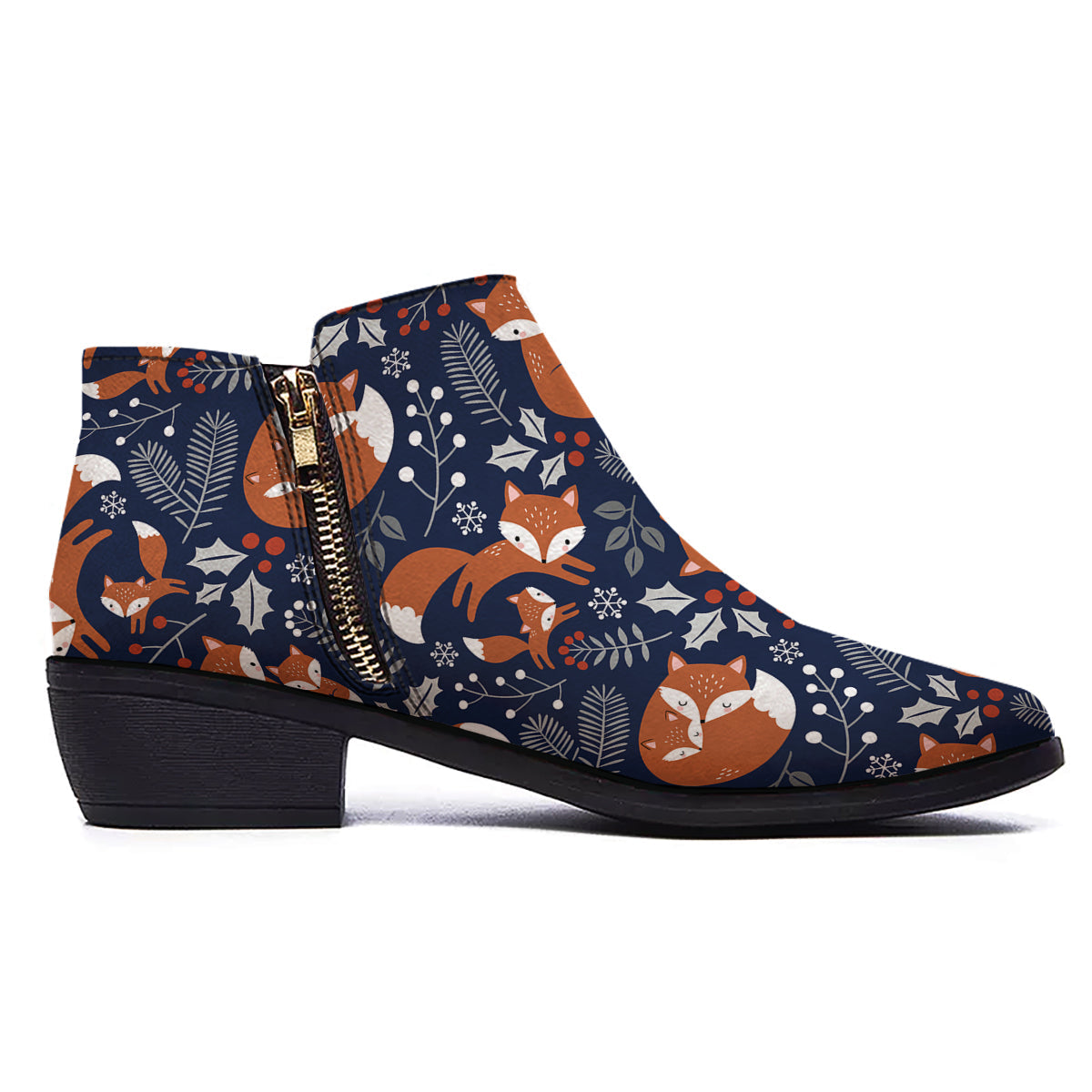 Fox Winter Print Pattern Ankle Boots-grizzshop