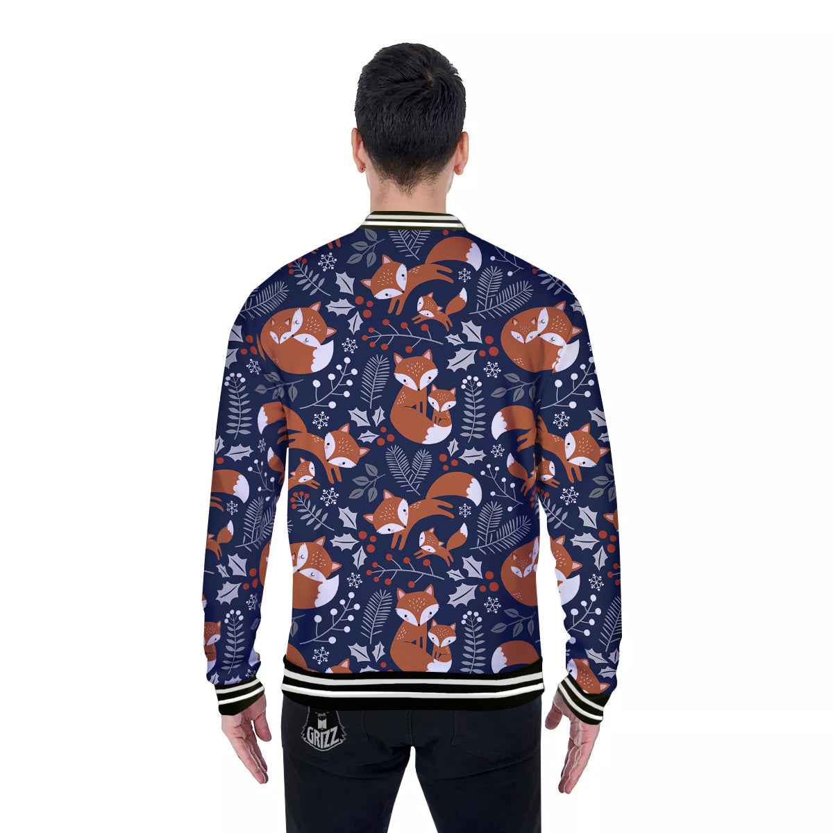 Fox Winter Print Pattern Baseball Jacket-grizzshop