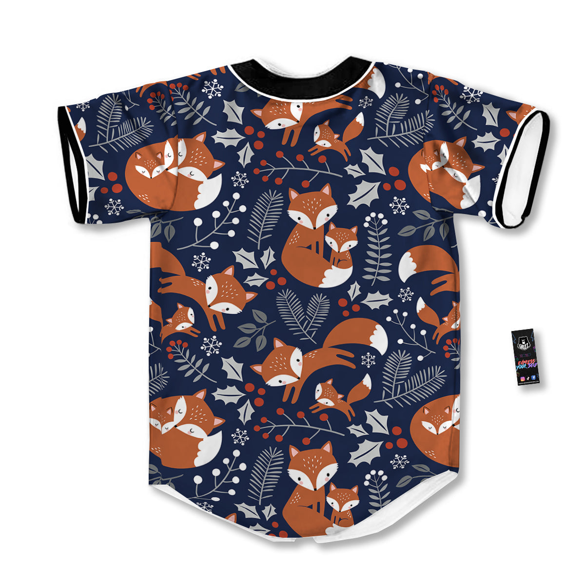 Fox Winter Print Pattern Baseball Jersey-grizzshop