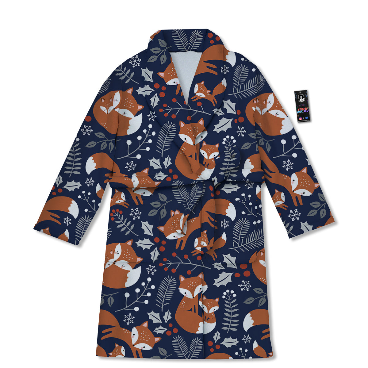 Fox Winter Print Pattern Bathrobe-grizzshop