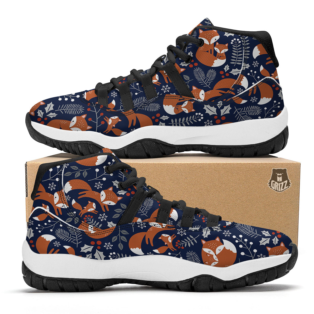 Fox Winter Print Pattern Black Bball Shoes-grizzshop
