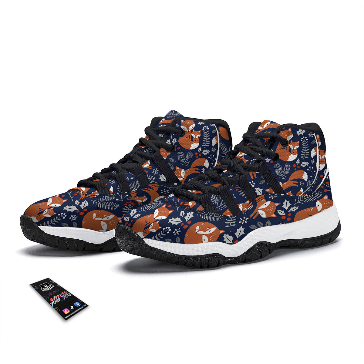 Fox Winter Print Pattern Black Bball Shoes-grizzshop