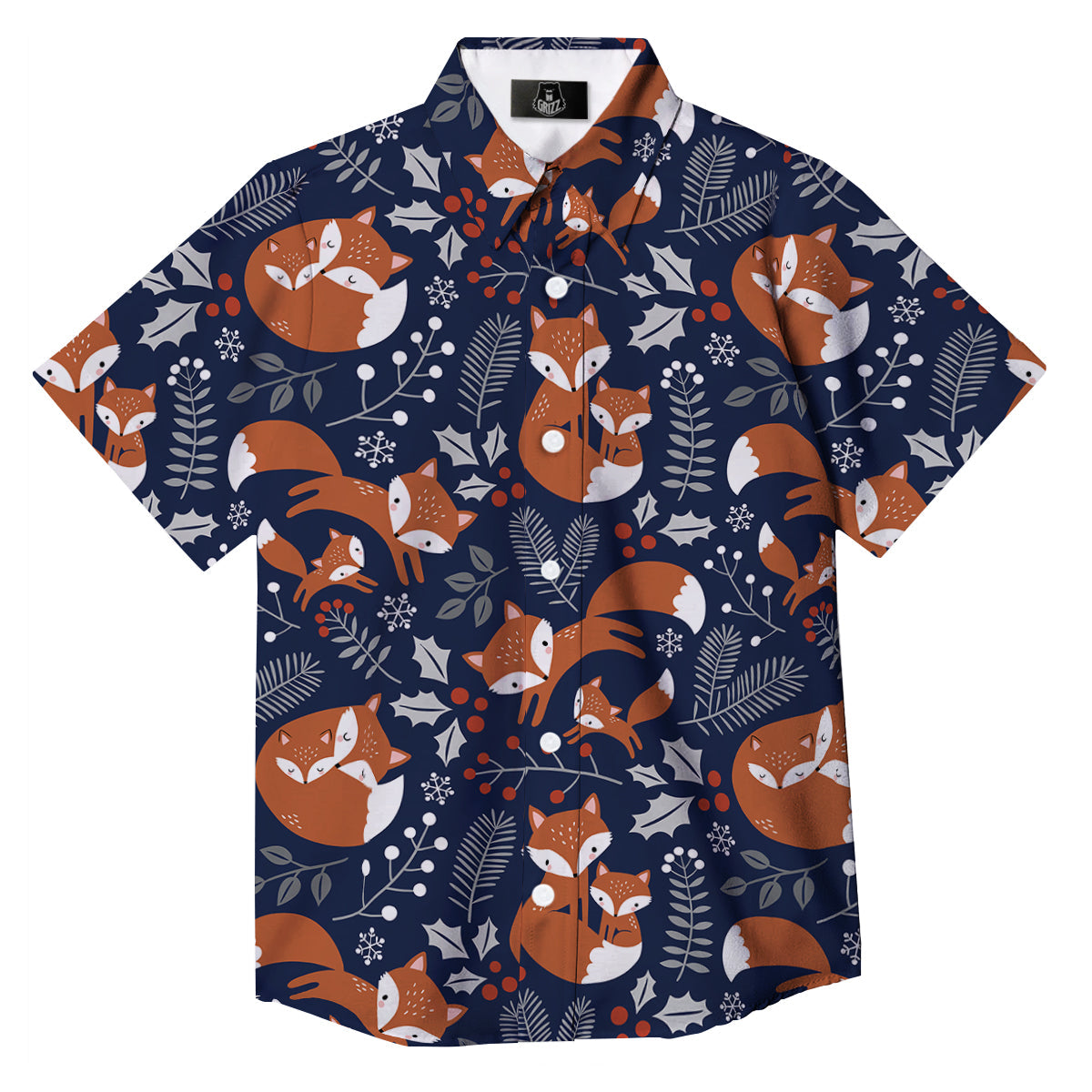 Fox Winter Print Pattern Button Up Shirt-grizzshop