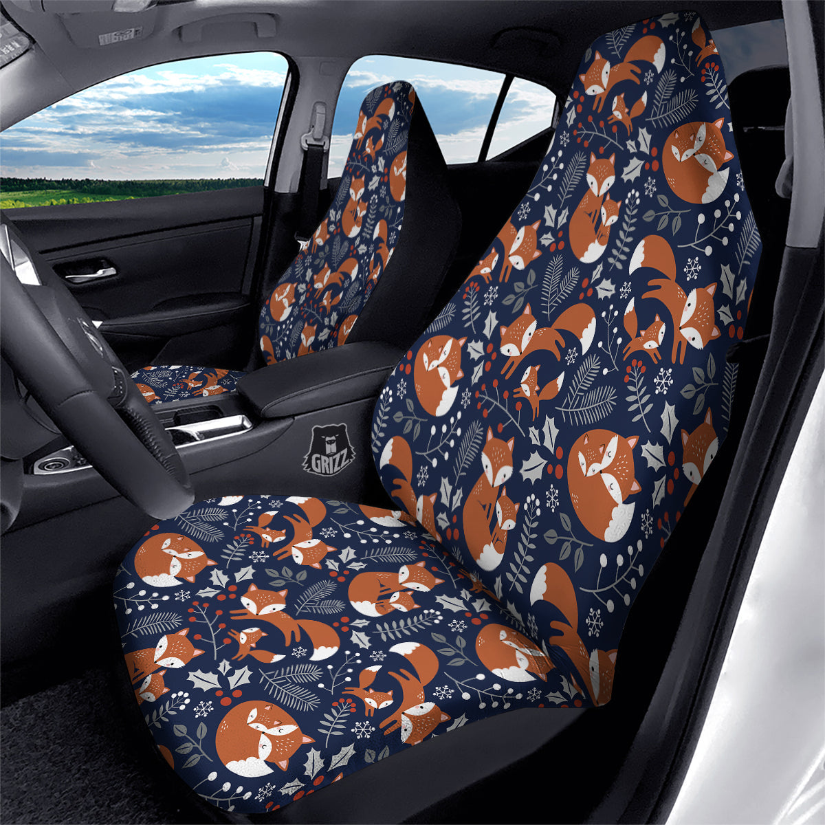 Fox Winter Print Pattern Car Seat Covers-grizzshop