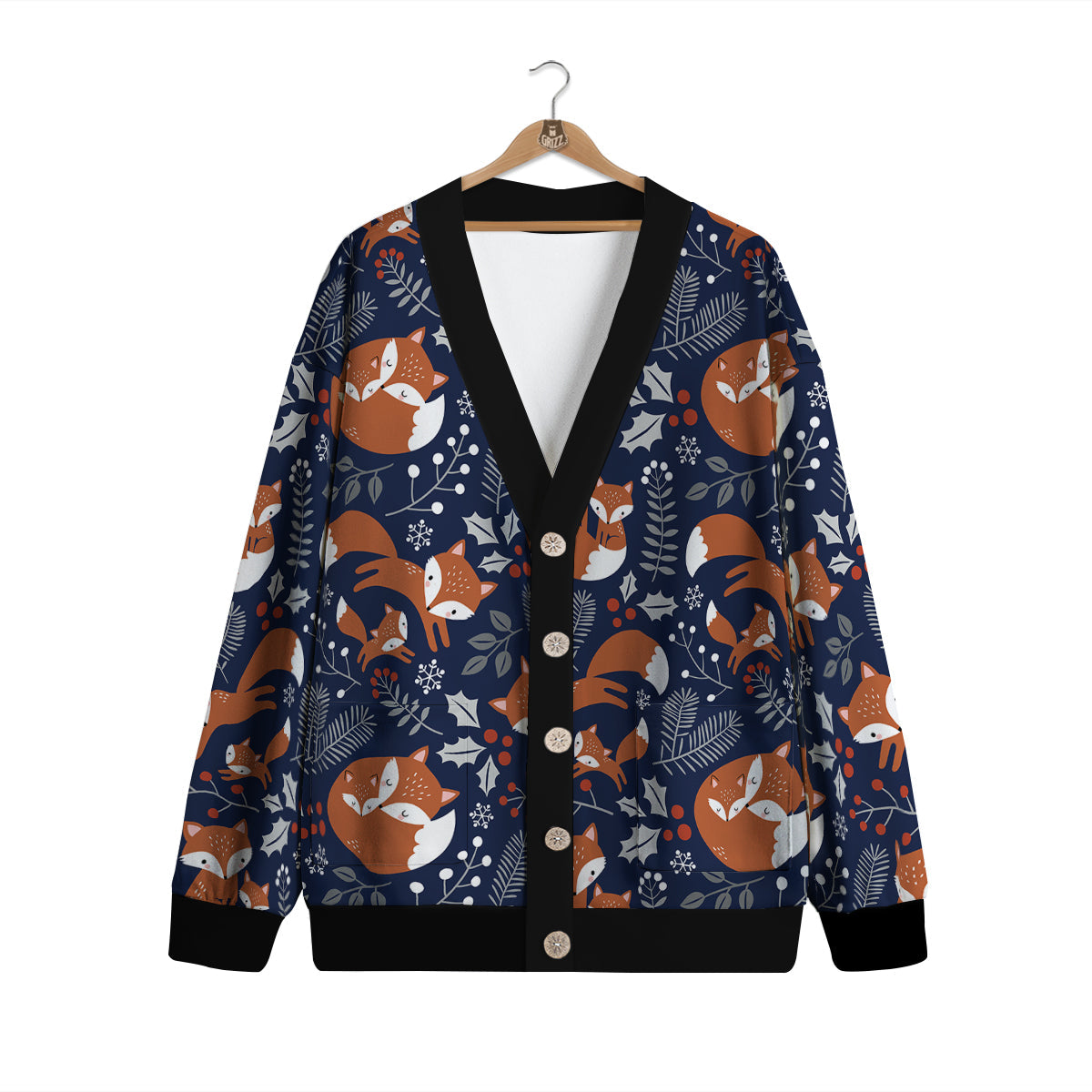 Fox Winter Print Pattern Cardigan-grizzshop