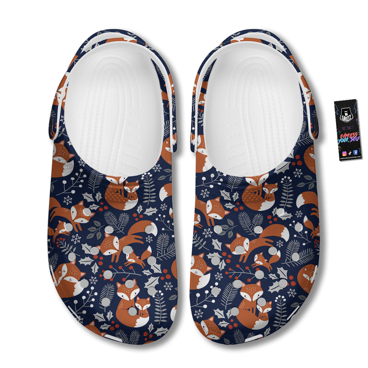 Fox Winter Print Pattern Clog-grizzshop