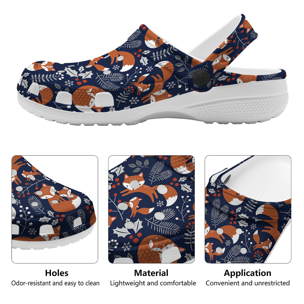 Fox Winter Print Pattern Clog-grizzshop