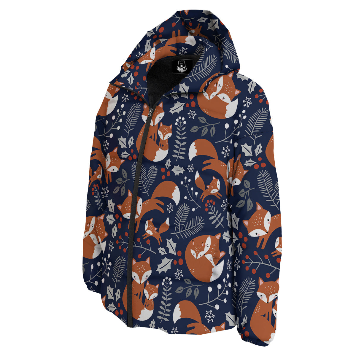 Fox Winter Print Pattern Down Jacket-grizzshop